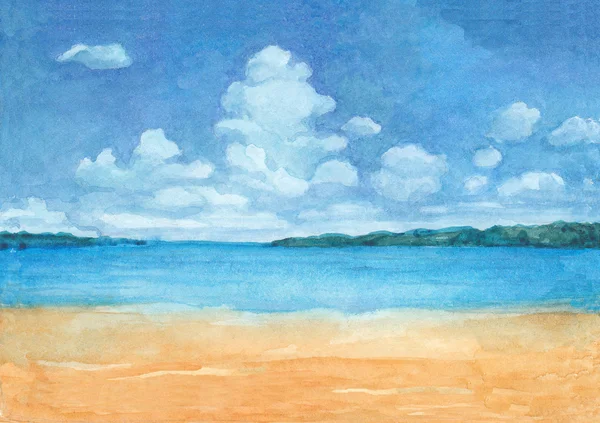Illustrazione ad acquerello di una spiaggia tropicale — Foto Stock