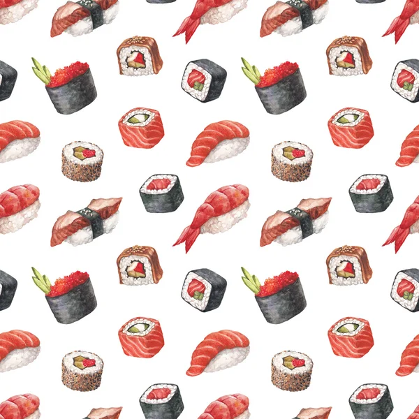 Delicious sushi. Watercolor seamless pattern — Stock Photo, Image