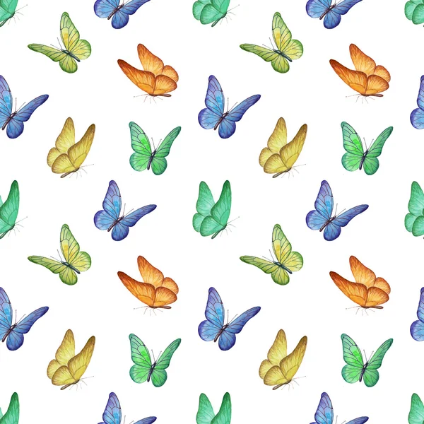 Seamless pattern with watercolor butterfly illustrations — Stock Photo, Image