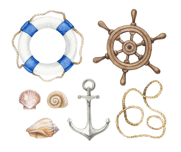 Set of a wattercolor nautical illustrations — Stock Photo, Image