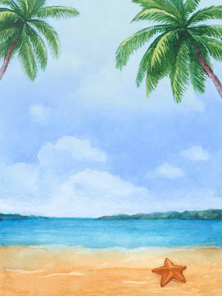 Watercolor illustration of a tropical beach — Stock Photo, Image