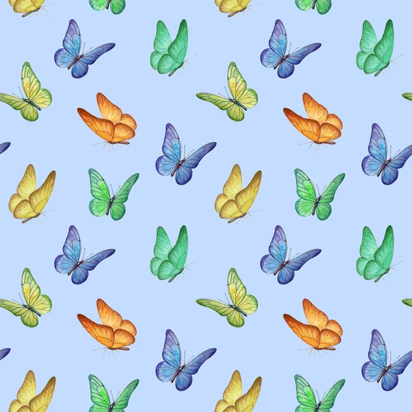 Seamless pattern with watercolor butterfly illustrations — Stock Photo, Image