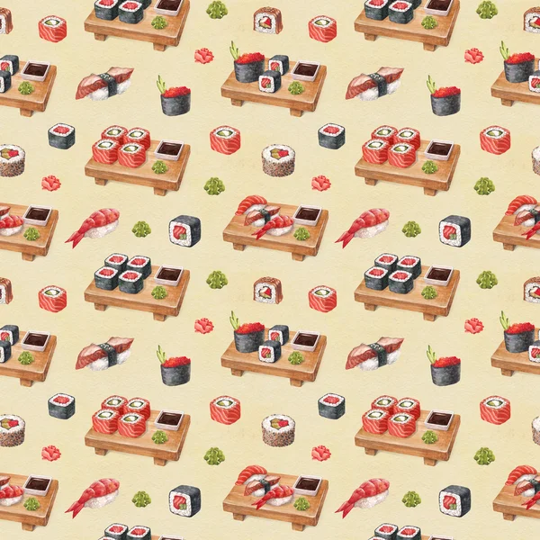 Delicious sushi. Watercolor seamless pattern — Stock Photo, Image