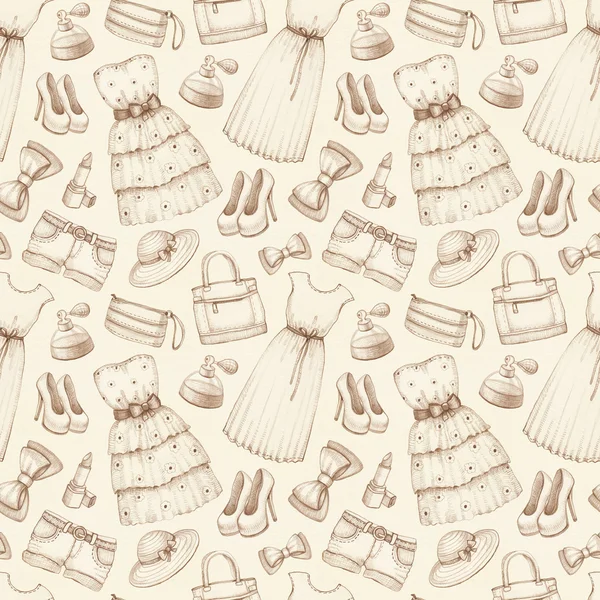 드레스와 액세서리 연필 드로잉. 완벽 한 패턴 — 스톡 사진