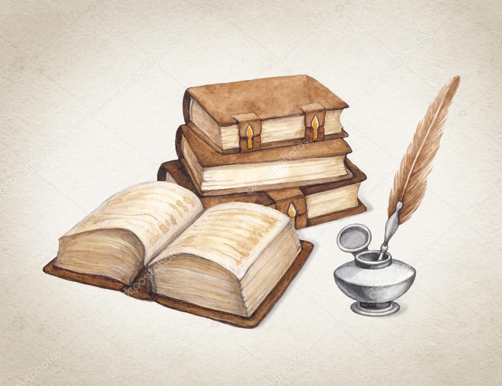 Watercolor vintage books  illustration