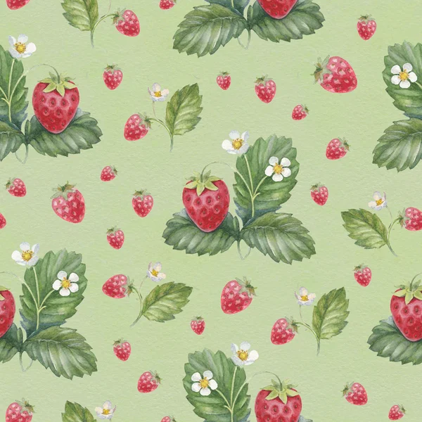 Mönster med akvarell jordgubbe — Stockfoto