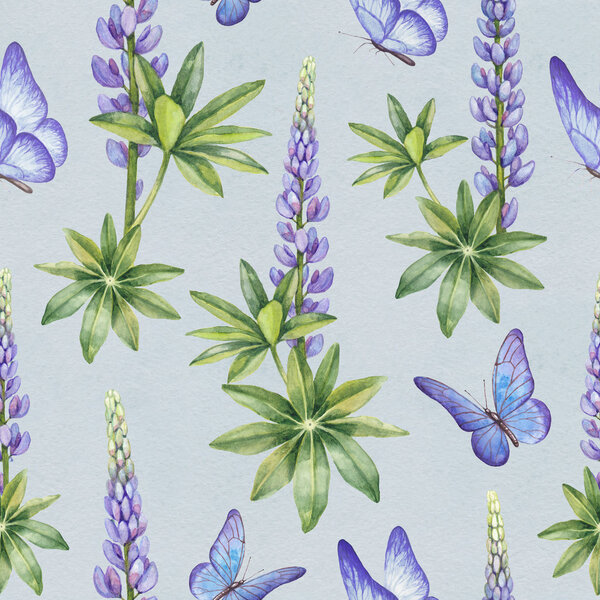 Wild lupine flowers pattern