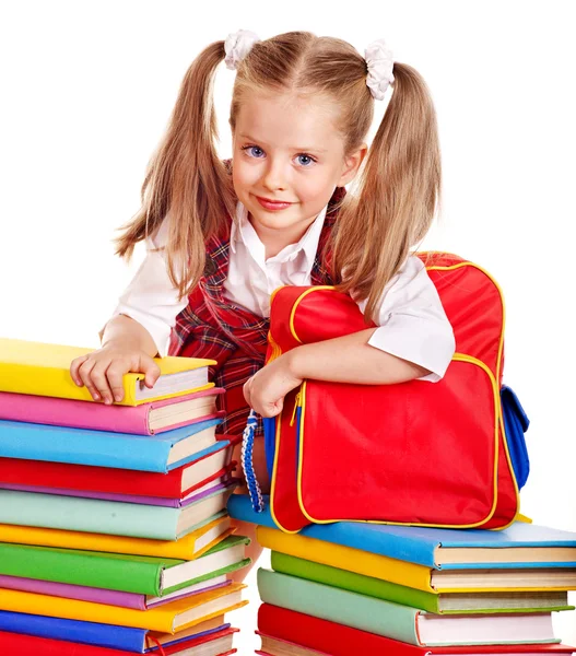 Kind met stapel boeken. — Stockfoto