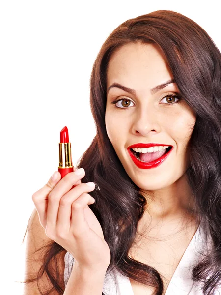 Girl applying makeup. — Stock Photo, Image