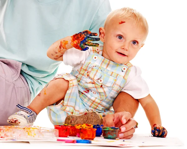 Kindermalerei mit Fingerfarbe. — Stockfoto