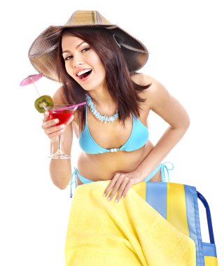 alkol kokteyl içme Bikini kız.