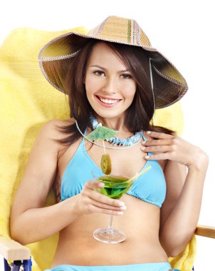 portakal suyu içme Bikini kız.