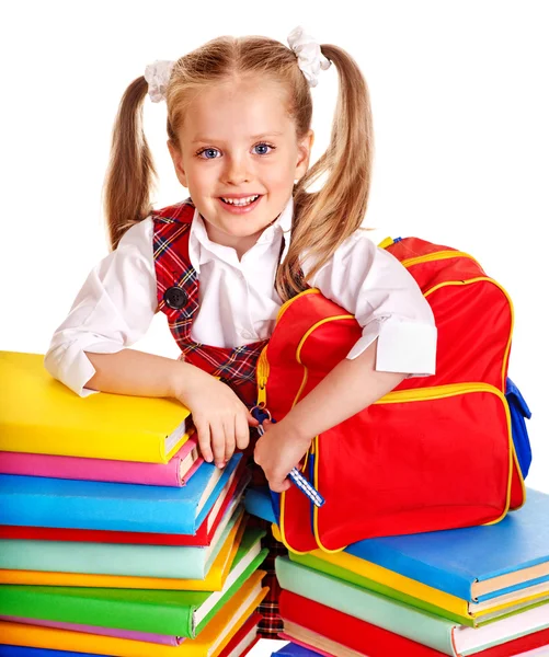 Bambino con pila libro . — Foto Stock