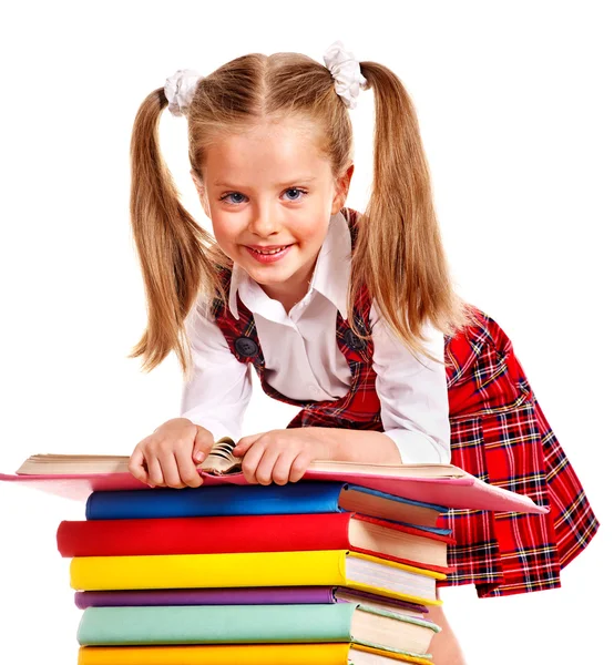 Kind met stapel boeken. — Stockfoto