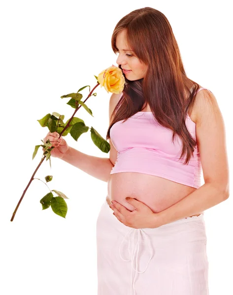 Mulher grávida com flor . — Fotografia de Stock