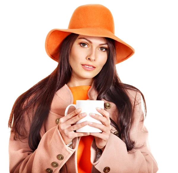 Mujer sosteniendo taza de café. — Foto de Stock