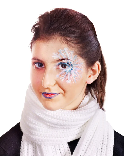 Flicka med snöflinga make up . — Stockfoto