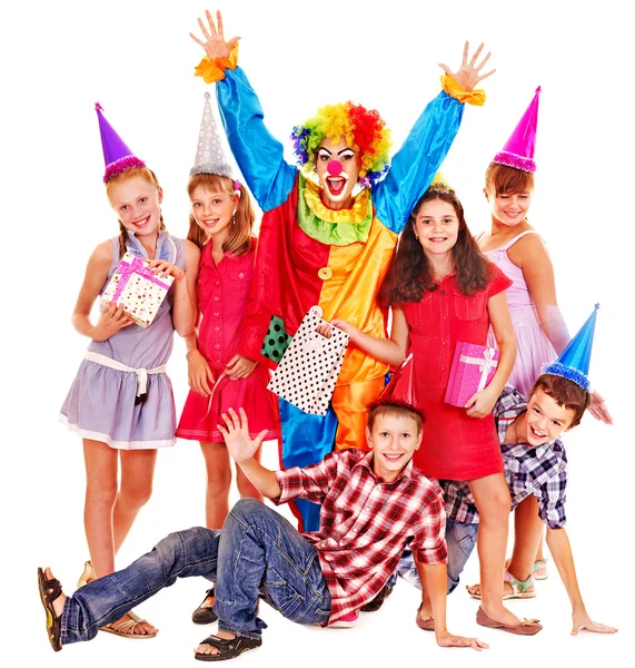 Birthday party group of teen with clown. — Stock Photo, Image