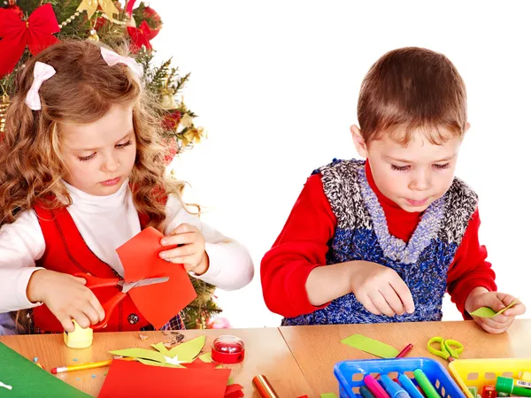 Children boy and girl making decoration card. — Stok fotoğraf