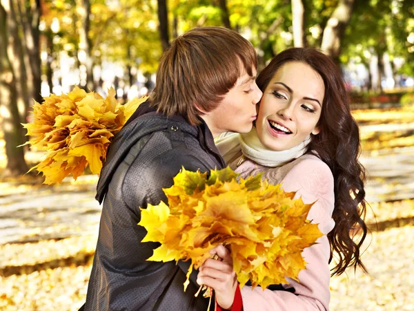 Couple on date autumn outdoor. — Stock Photo, Image