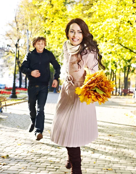 Couple on date autumn outdoor. — Stock Photo, Image