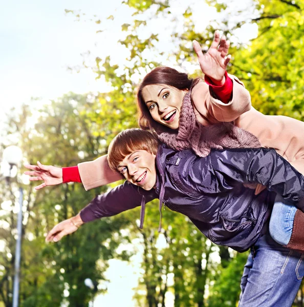 Couple on date autumn outdoor. — Stock Photo, Image