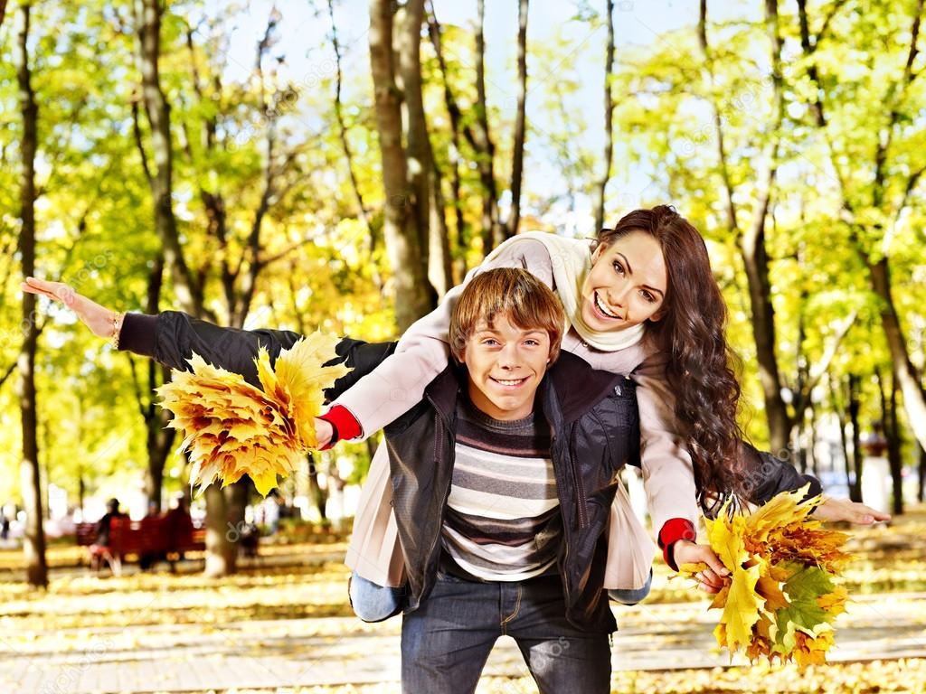 Couple on date autumn outdoor.