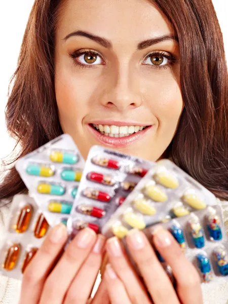 Frau mit Pillen und Tabletten. — Stockfoto