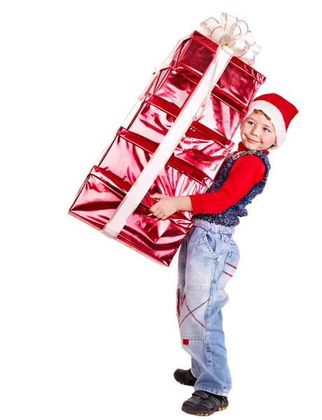 Enfant avec boîte cadeau de Noël . — Photo