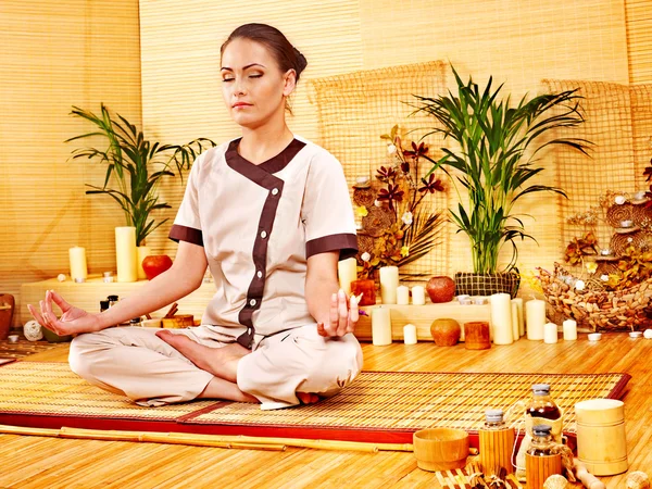 Bamboo massage at spa and woman. — Stock Photo, Image