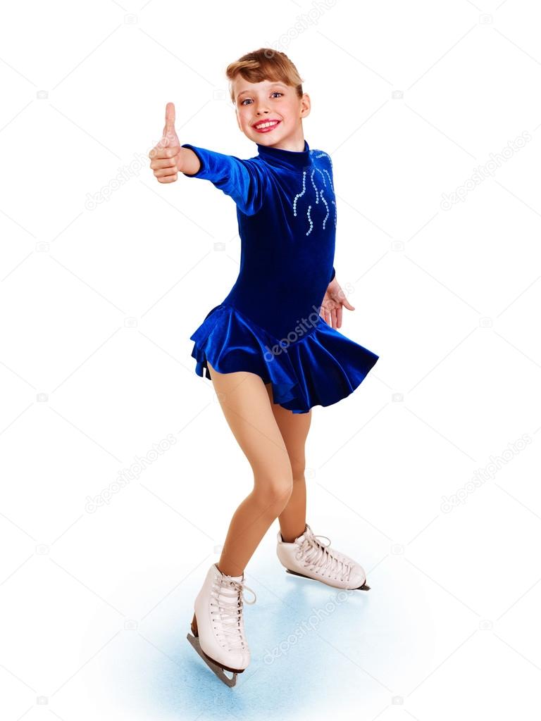 Girl figure skating show thumb up.