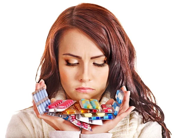 Frau mit Pillen und Tabletten. — Stockfoto