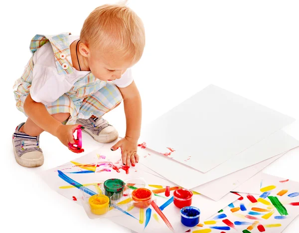 Child painting by finger paint. Stock Picture