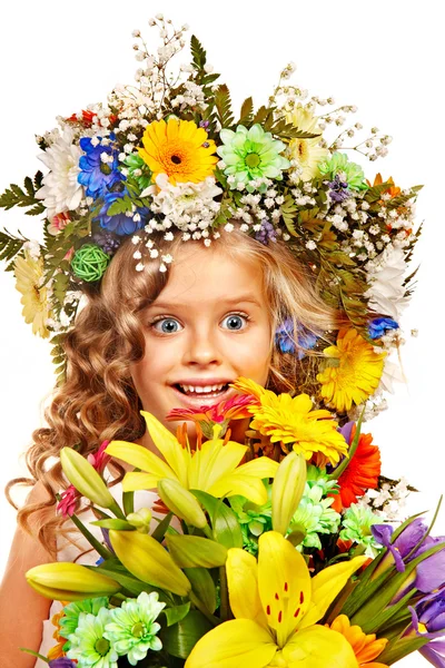 Niña con peinado de flores . — Foto de Stock