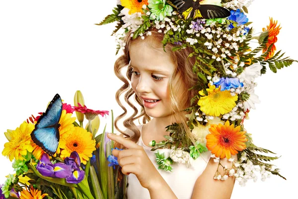 Liten flicka med blomma frisyr. — Stockfoto
