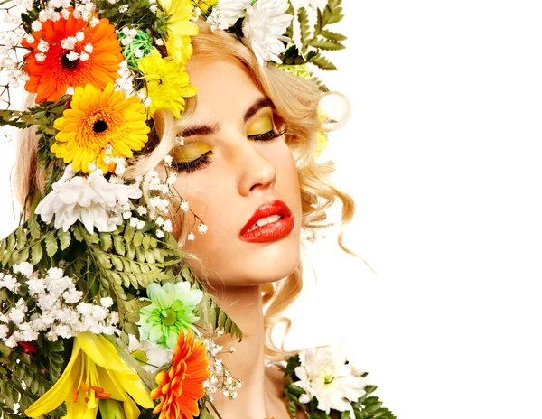 Mujer con maquillaje y flor . —  Fotos de Stock