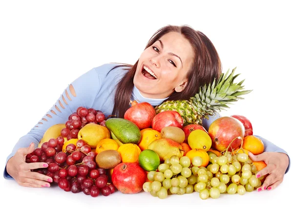 Enfant avec fruits et légumes du groupe . — Photo