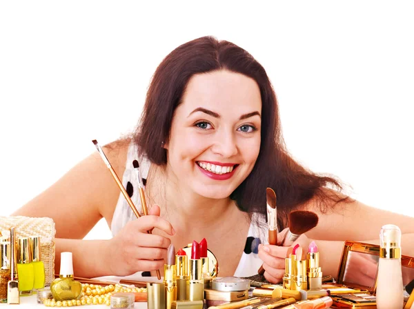 Girl applying makeup. — Stock Photo, Image