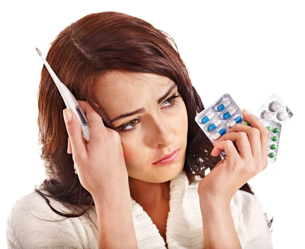 Mujer teniendo termómetro de toma de humos . — Foto de Stock