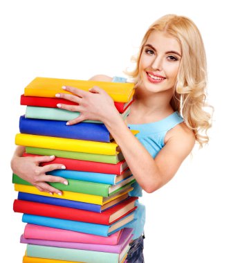 yığın kitap ile öğrenci.