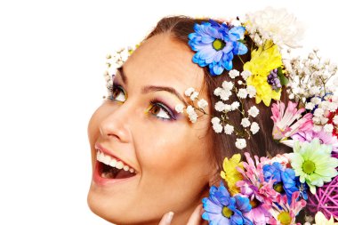 mutlu bir kadın çiçek.