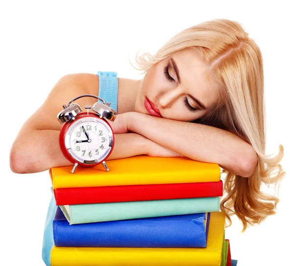 Cansancio estudiante durmiendo en libro . — Foto de Stock