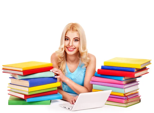 Studente con pila libro . — Foto Stock