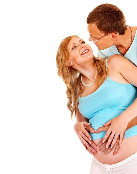 Gravid kvinna med familj . Royaltyfria Stockbilder