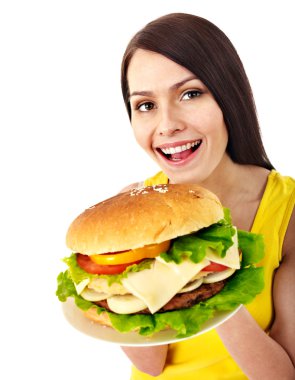 kadın holding hamburger.