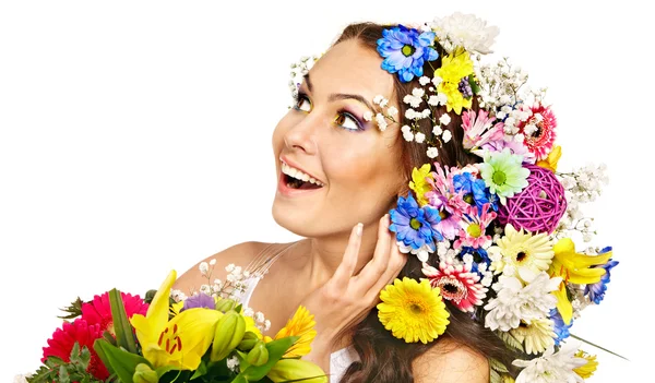 Mulher feliz com flor . — Fotografia de Stock