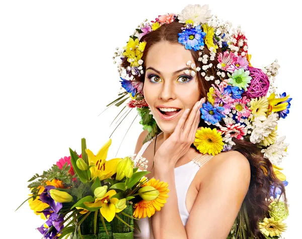 Glückliche Frau mit Blume. — Stockfoto