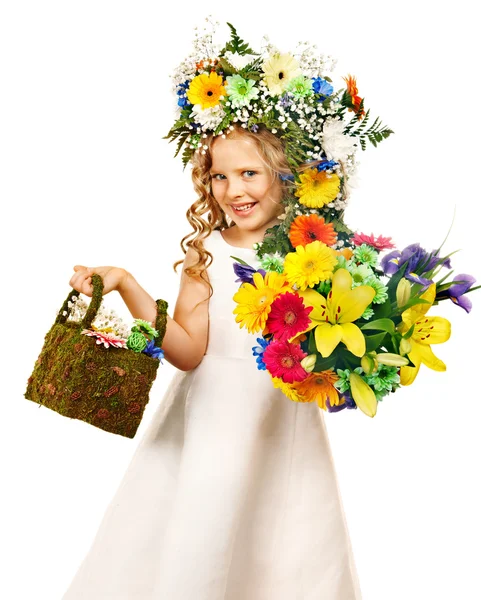 Enfant avec boîte cadeau et fleur . — Photo