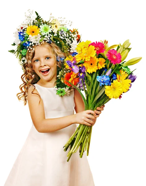 Маленькая девочка с цветочной прической — стоковое фото