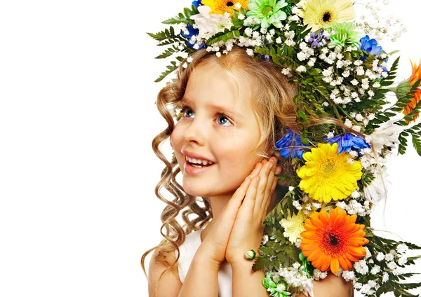 Criança com caixa de presente e flor . — Fotografia de Stock